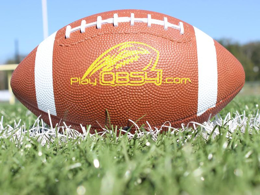 QB54 Football - Brown with White Stripes, Featuring "QBS4" Logo, Ideal for Football Games and Practice