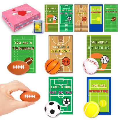 30Pcs Mini Sports Balls Set for Kids with Bag,Kids Valentines Cards for Classroom Exchange,Fun Indoor/Outdoor Toys Gift,Valentine Party Favor Toys 2026 Valentine Exchange Cards
