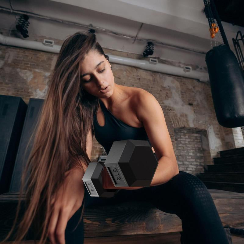 Balancefrom Rubber Encased Hex Dumbbell Set, 5, 8 & 10 Pound Pairs W/ Metal Rack