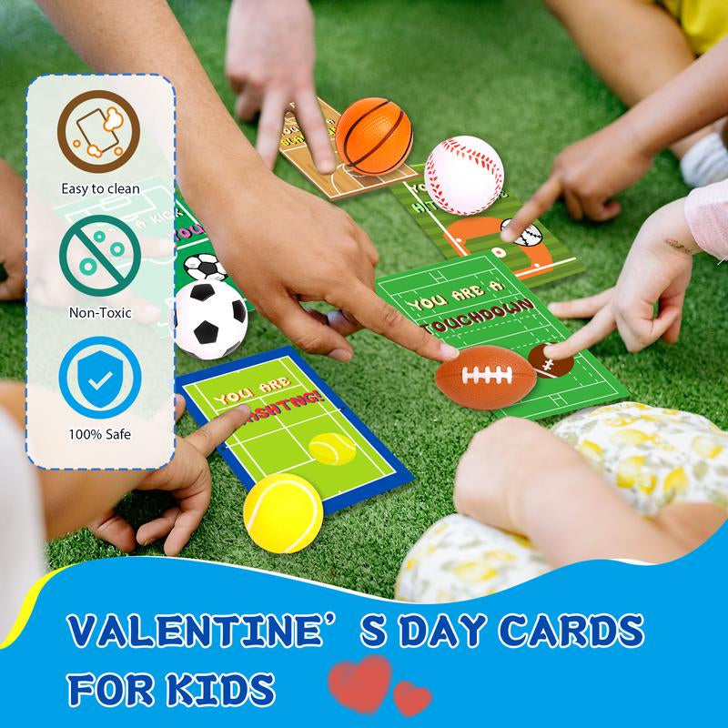 30Pcs Mini Sports Balls Set for Kids with Bag,Kids Valentines Cards for Classroom Exchange,Fun Indoor/Outdoor Toys Gift,Valentine Party Favor Toys 2026 Valentine Exchange Cards