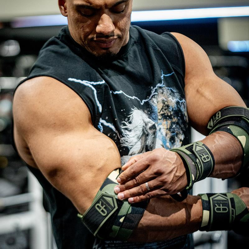 Larry Wheels Heavy Duty Premium Elbow Wraps - Improve Performance, Stability, Injury Prevention, Blood Flow