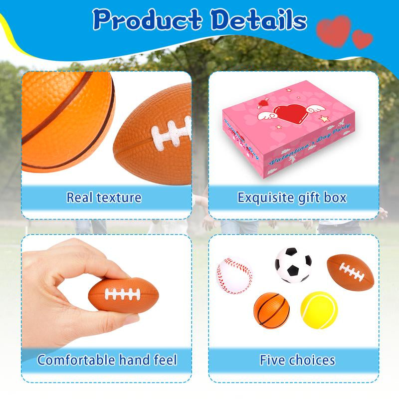 30Pcs Mini Sports Balls Set for Kids with Bag,Kids Valentines Cards for Classroom Exchange,Fun Indoor/Outdoor Toys Gift,Valentine Party Favor Toys 2026 Valentine Exchange Cards